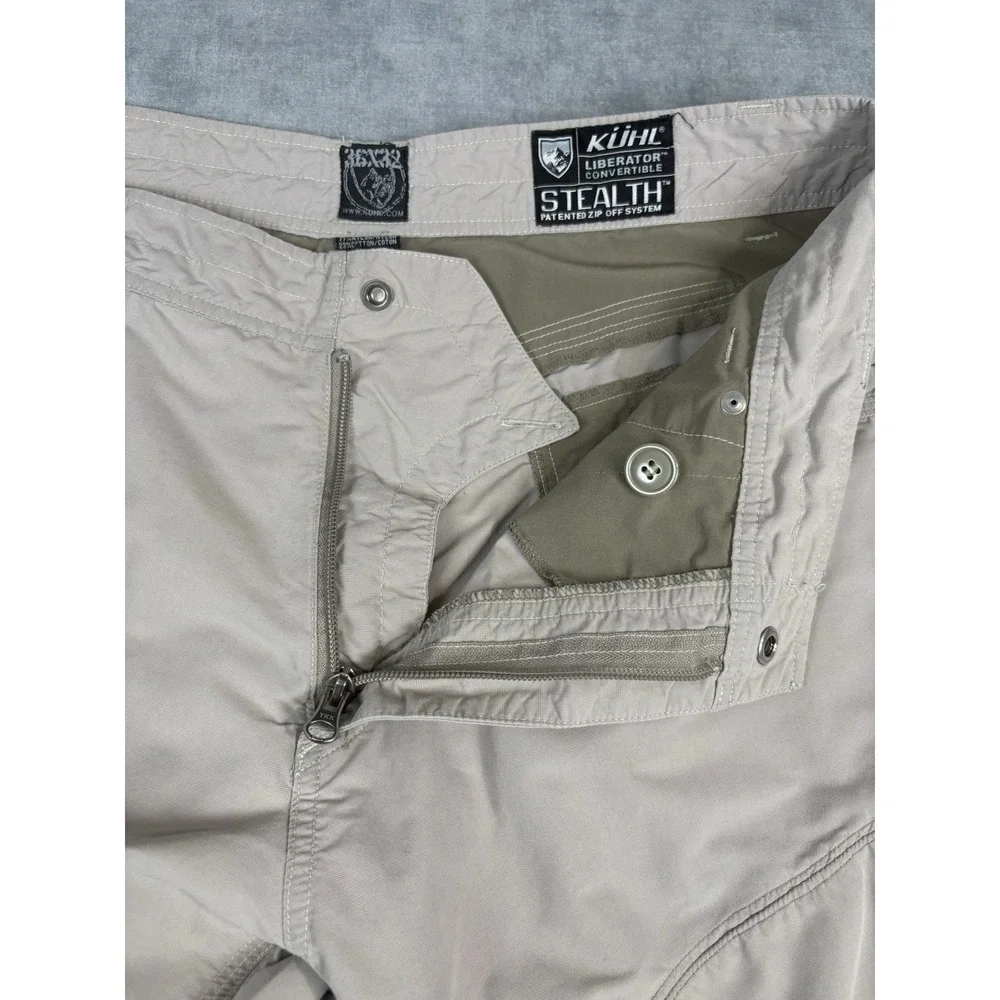 Kuhl Liberator Convertible Stealth Pants Men 36x32 Zip Off Hiking Khaki Nylon